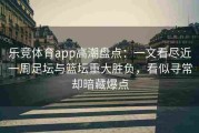 乐竞体育app高潮盘点：一文看尽近一周足坛与篮坛重大胜负，看似寻常却暗藏爆点
